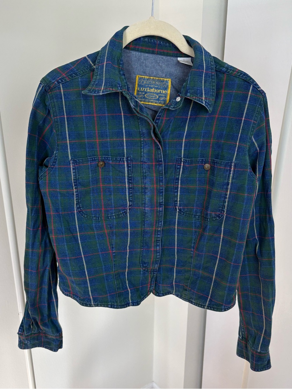 Vintage Liz Claiborne Cropped Plaid Shirt